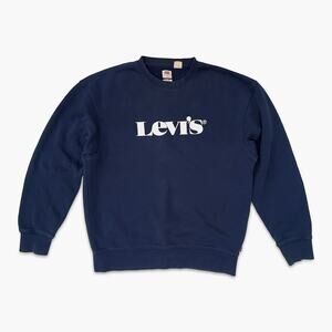 LEVI'S Long-Sleeve Cotten Blend Logo Crewneck Sweater (Navy | Size S)